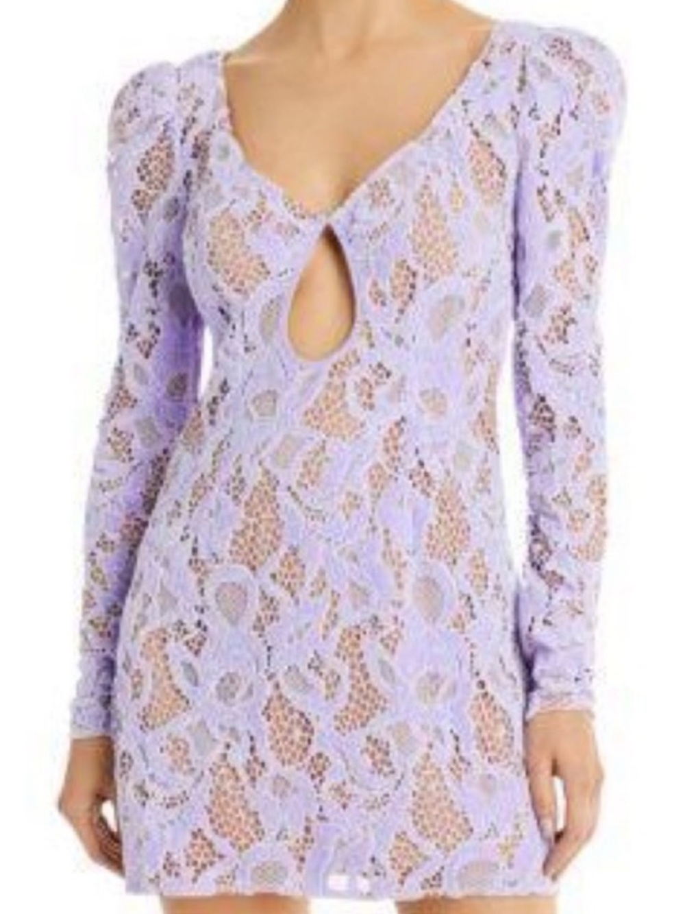 For Love & Lemons Rosemary Lavender Lace Backless Fitted Mini Dress, NWT, Size S